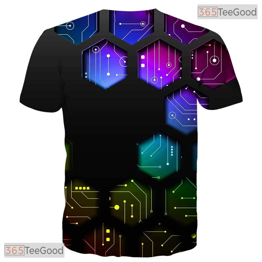 Futuristic Hexagon Grid Pattern 3D Printed Casual Unisex Short Sleeve Tee Shirt