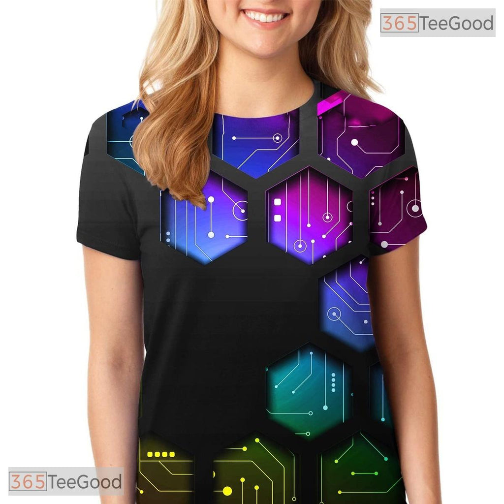 Futuristic Hexagon Grid Pattern 3D Printed Casual Unisex Short Sleeve Tee Shirt