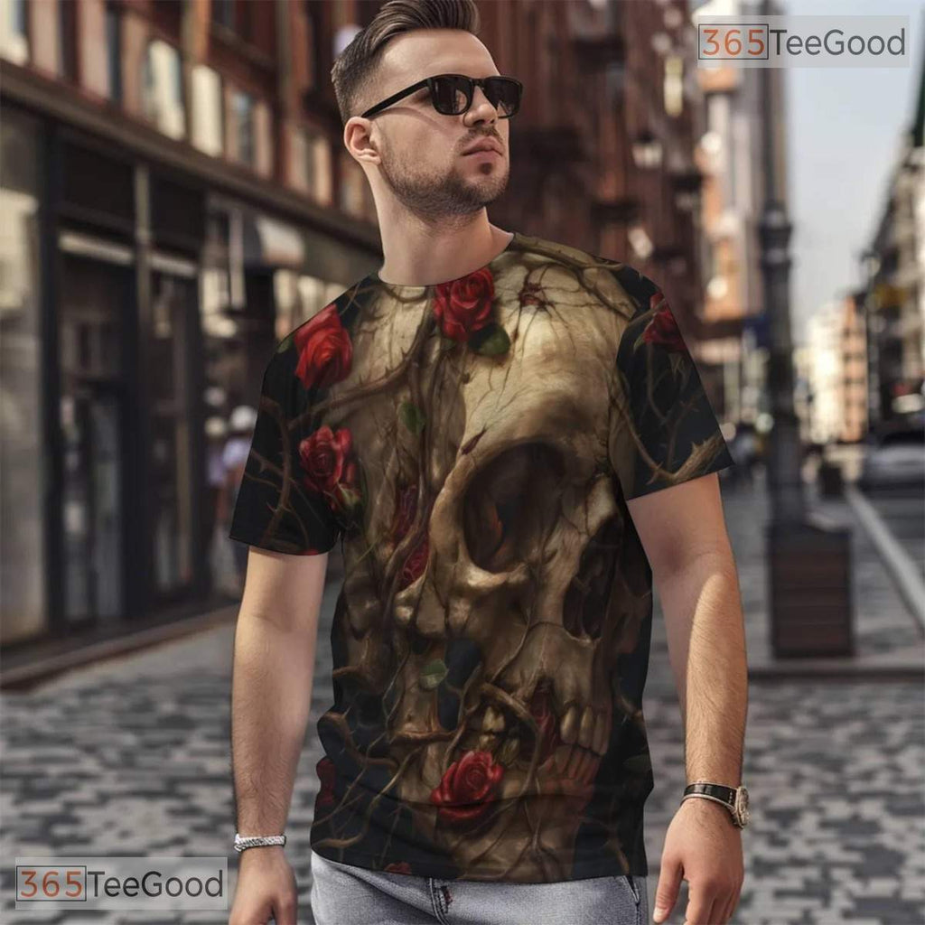 Edgy Human Skeleton Graphic Art 3D Pattern Printed Casual Unisex Tee Shirt Tops