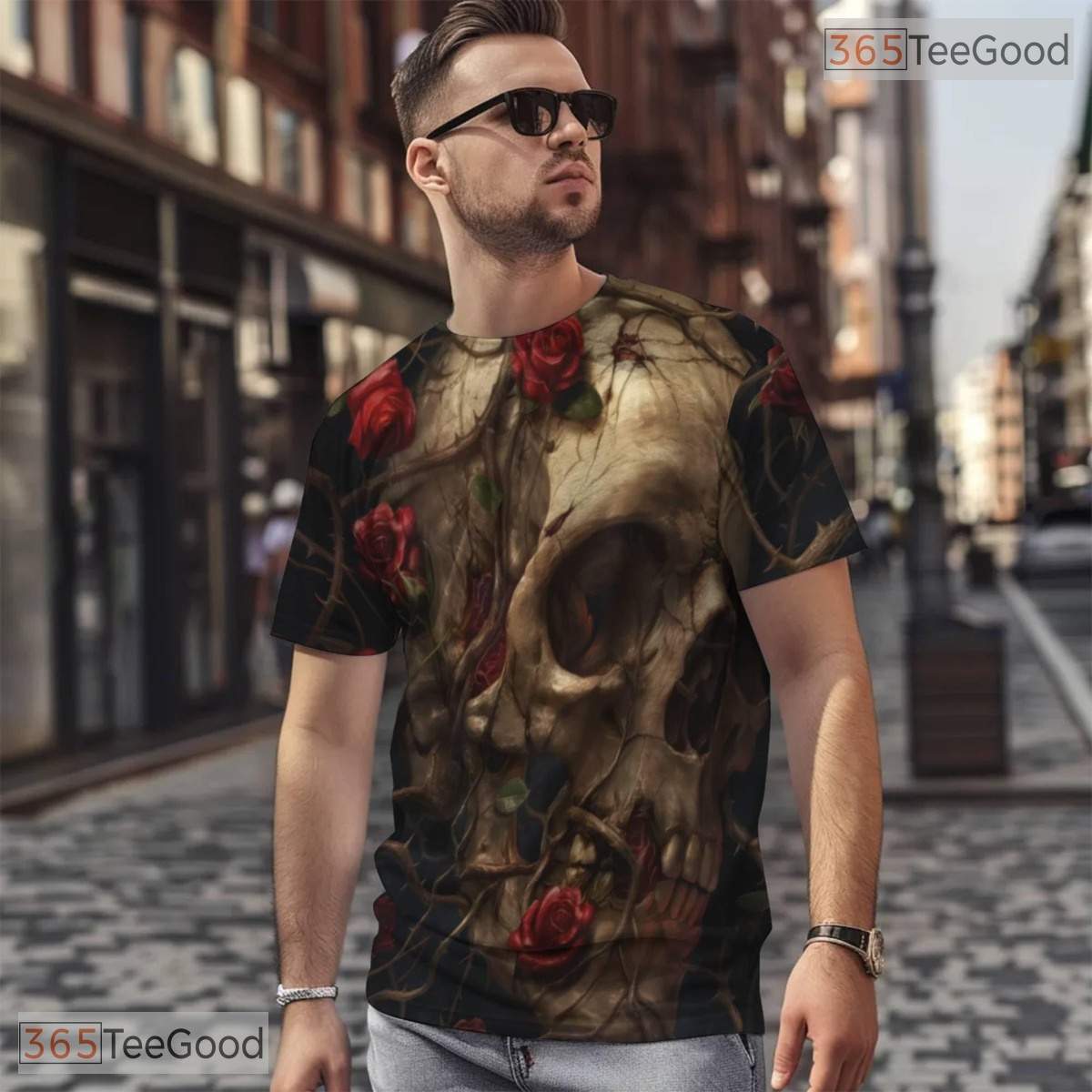Edgy Human Skeleton Graphic Art 3D Pattern Printed Casual Unisex Tee Shirt Tops