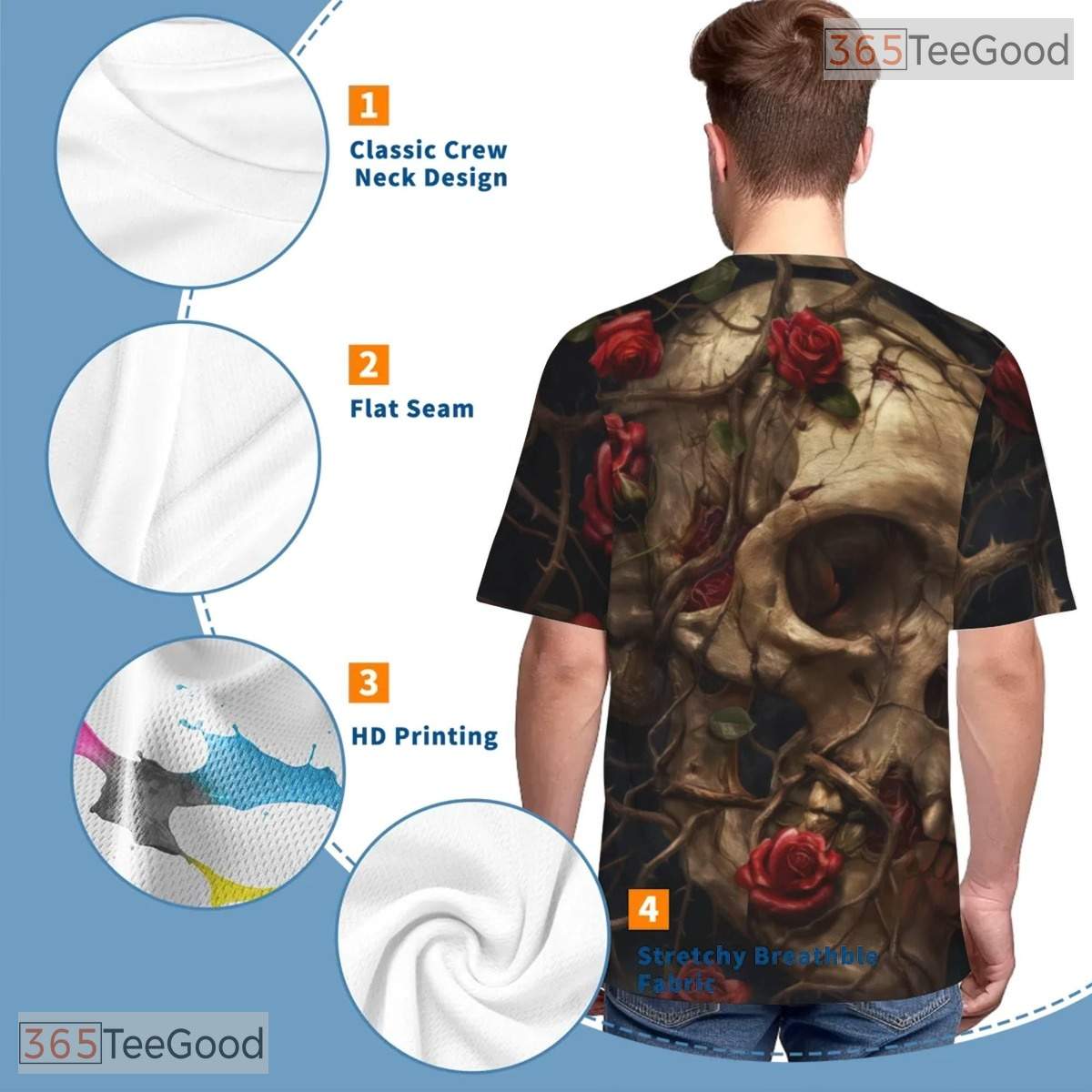 Edgy Human Skeleton Graphic Art 3D Pattern Printed Casual Unisex Tee Shirt Tops