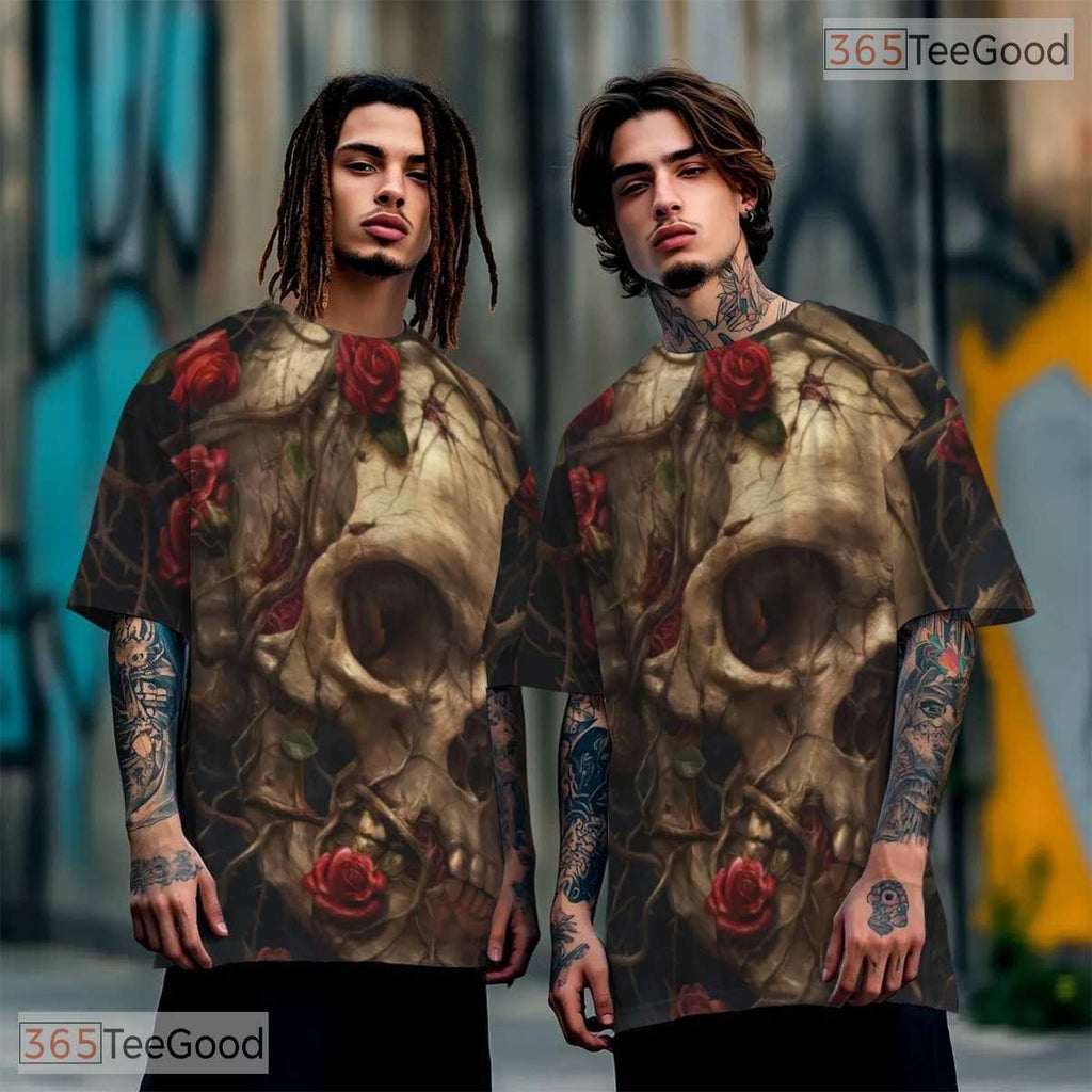 Edgy Human Skeleton Graphic Art 3D Pattern Printed Casual Unisex Tee Shirt Tops
