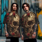 Edgy Human Skeleton Graphic Art 3D Pattern Printed Casual Unisex Tee Shirt Tops