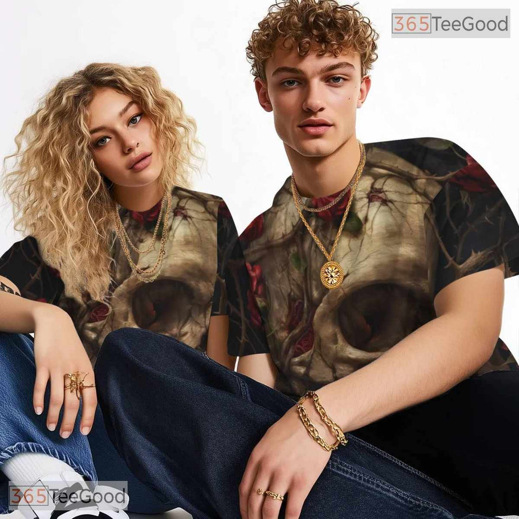 Edgy Human Skeleton Graphic Art 3D Pattern Printed Casual Unisex Tee Shirt Tops
