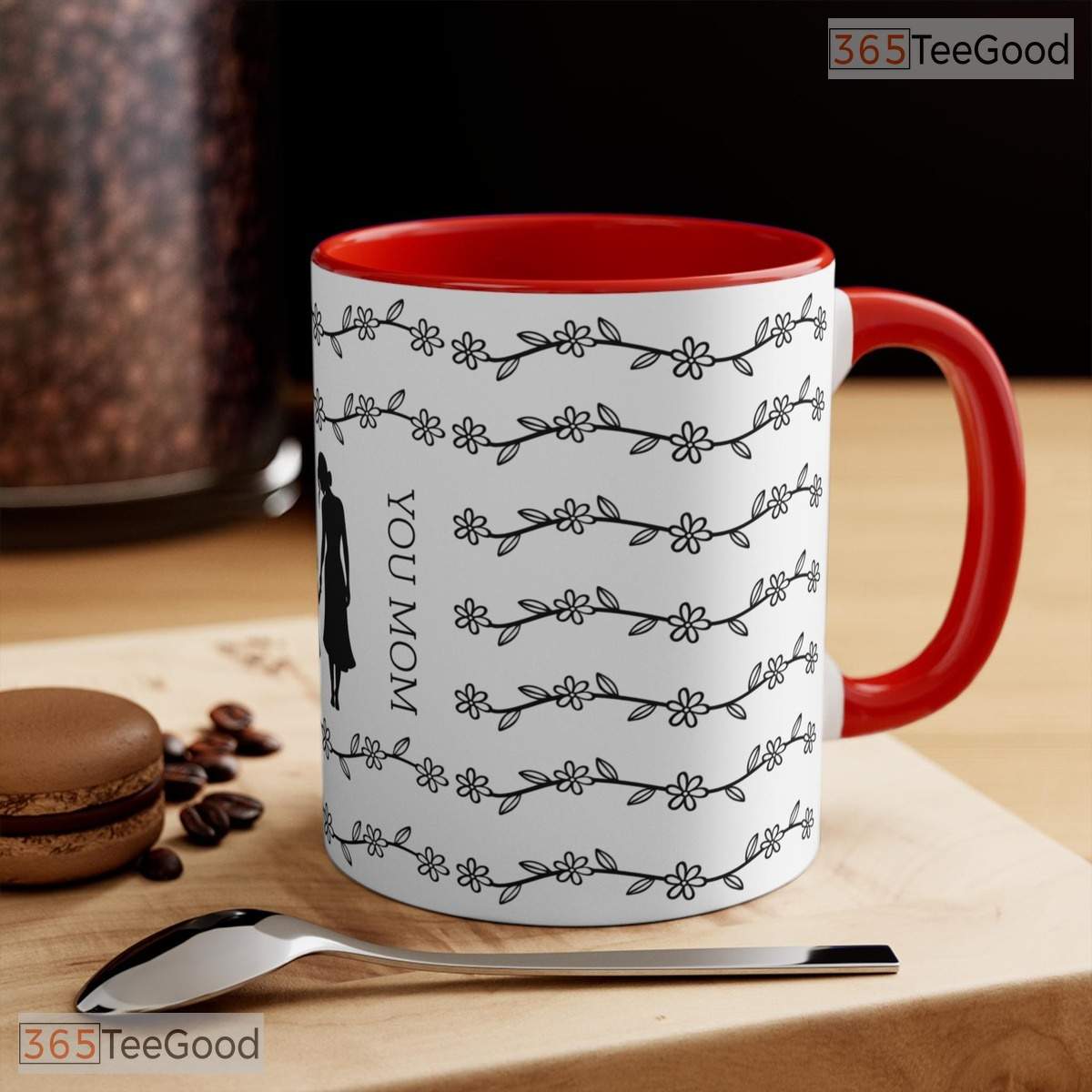 Personalized Mother And Child Silhouette Mug - I Love You Mom Floral Ceramic Accent Mug