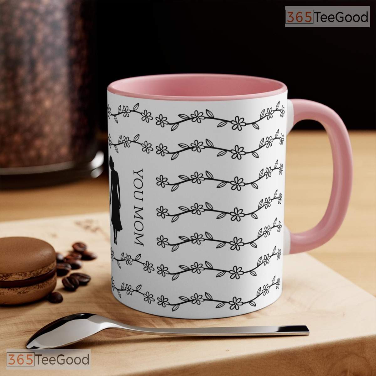 Personalized Mother And Child Silhouette Mug - I Love You Mom Floral Ceramic Accent Mug