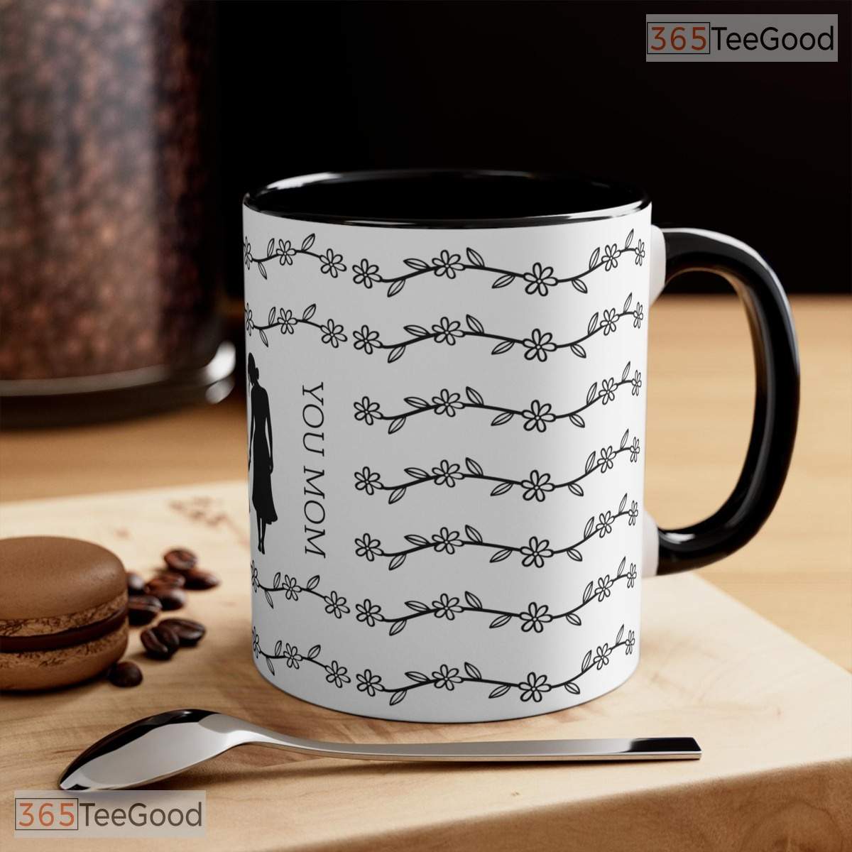 Personalized Mother And Child Silhouette Mug - I Love You Mom Floral Ceramic Accent Mug