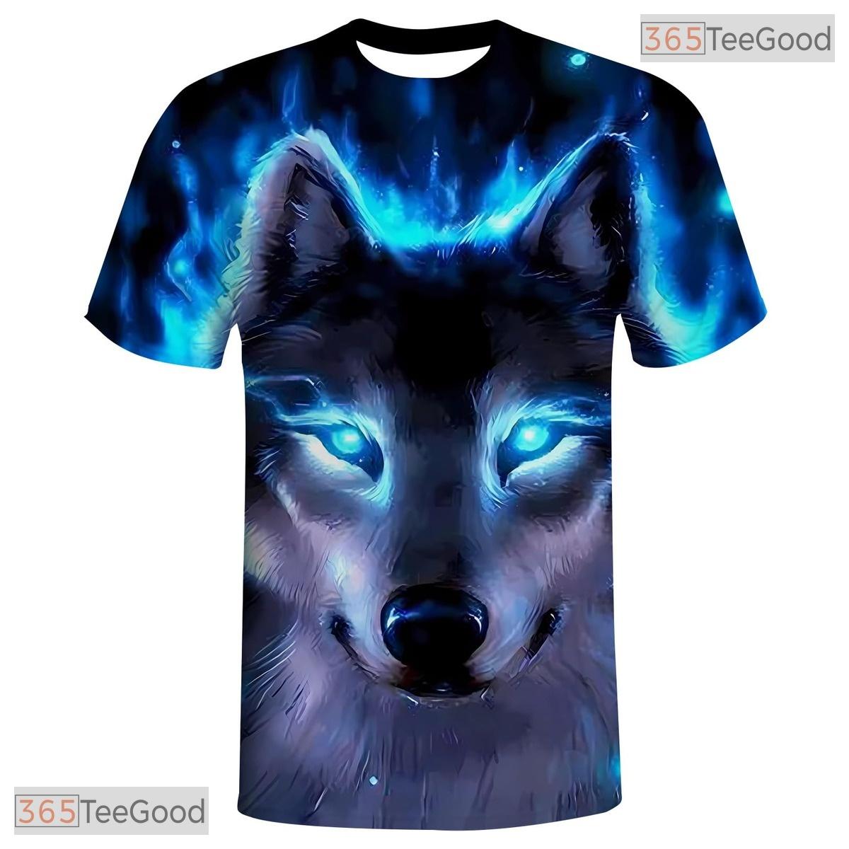 Ice Blue Wolf Basketball Graphic Design 3D Printed Short Sleeve Unisex Tee Shirt Top