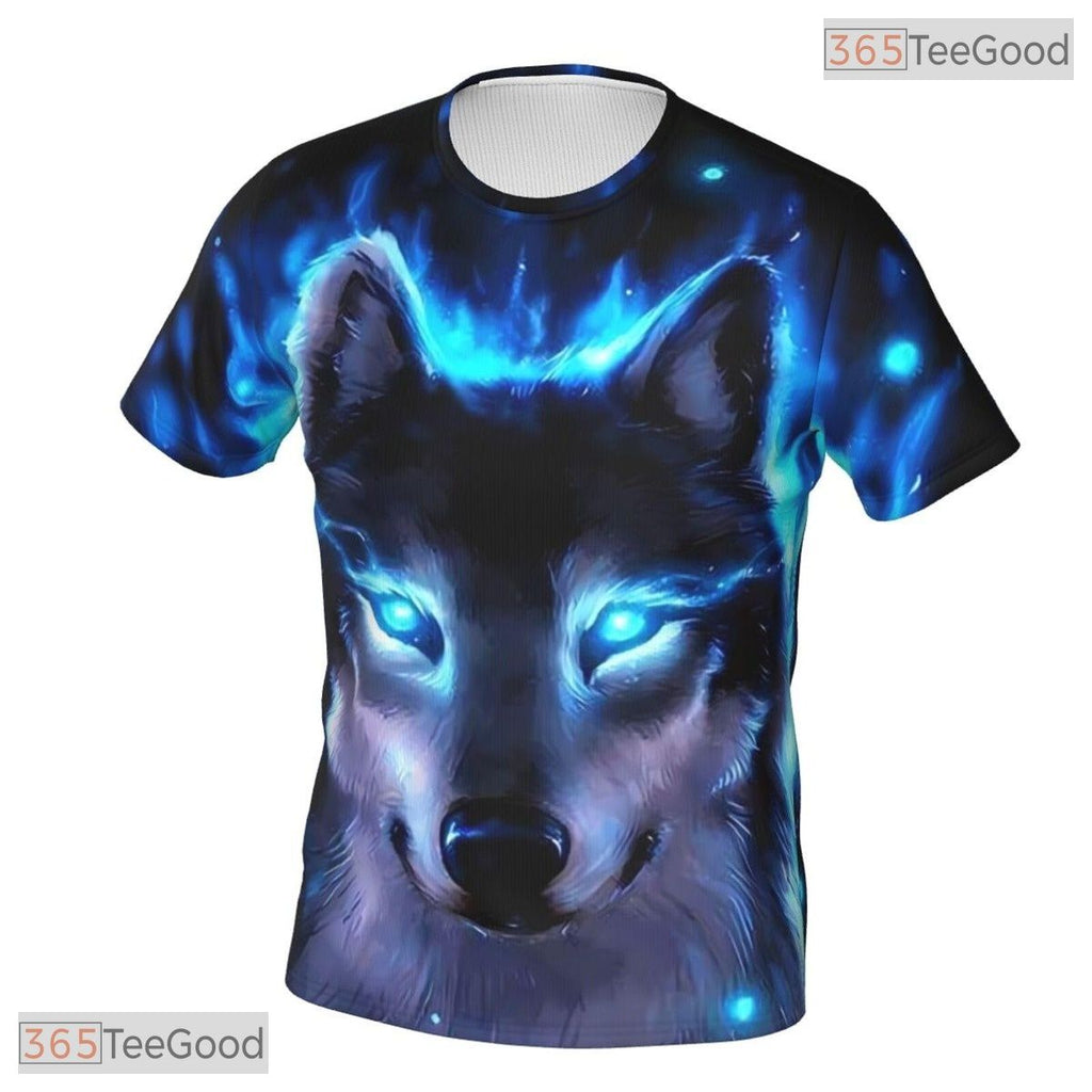 Ice Blue Wolf Basketball Graphic Design 3D Printed Short Sleeve Unisex Tee Shirt Top