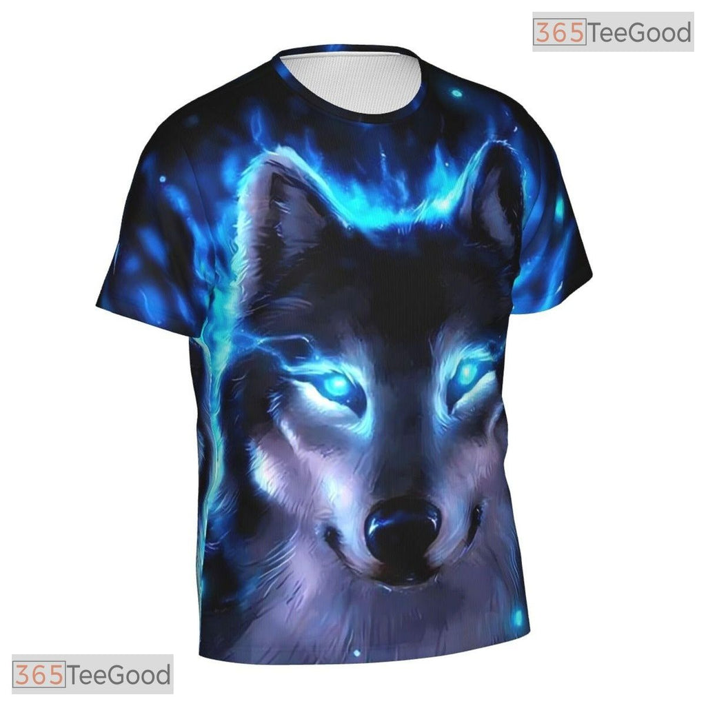 Ice Blue Wolf Basketball Graphic Design 3D Printed Short Sleeve Unisex Tee Shirt Top