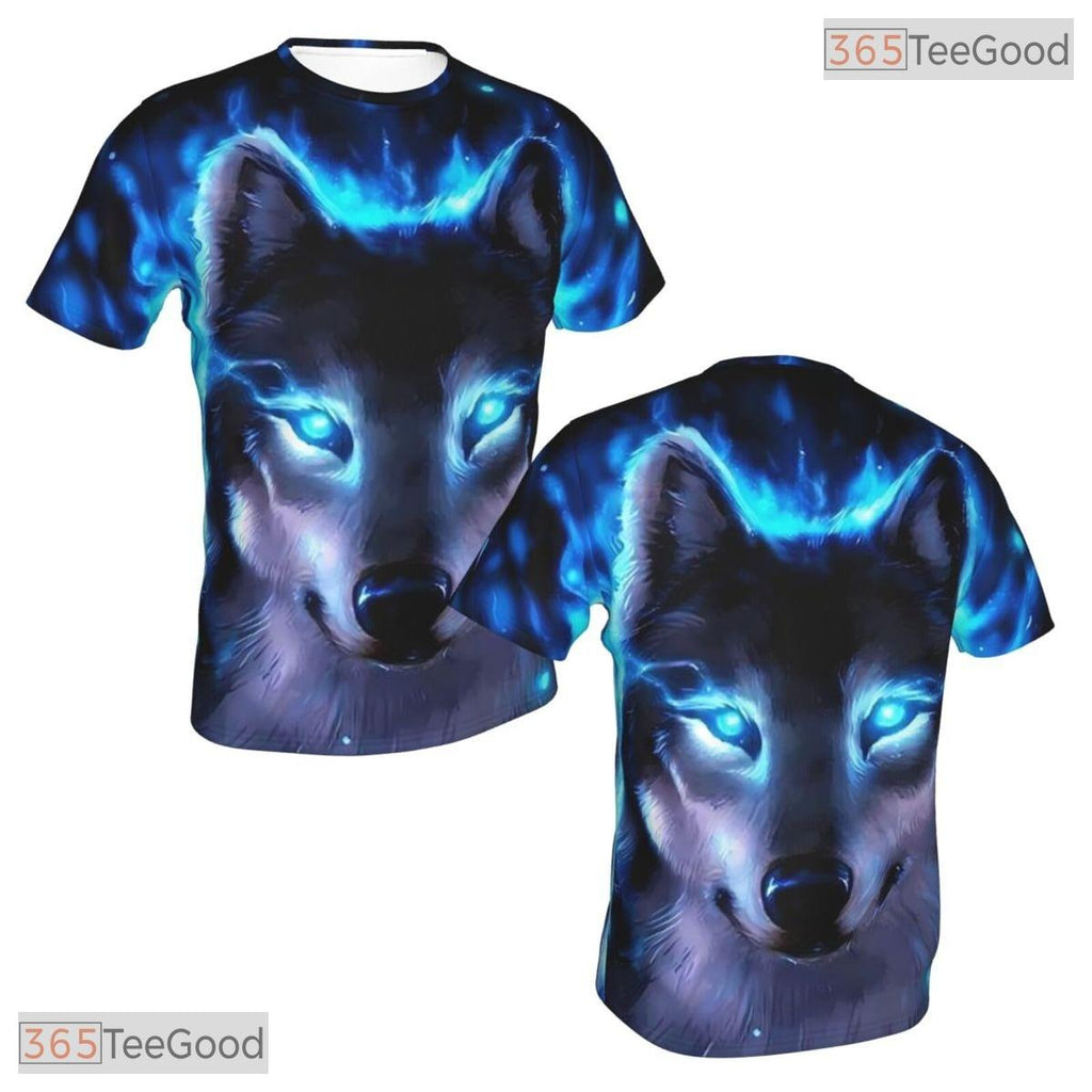 Ice Blue Wolf Basketball Graphic Design 3D Printed Short Sleeve Unisex Tee Shirt Top