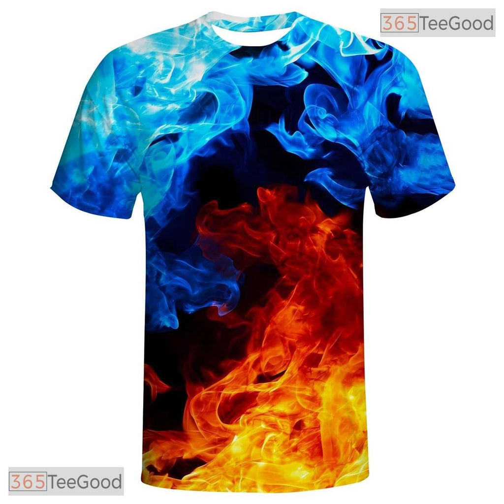 Ice And Fire American Flag Eagle 3D Graphic Printed Casual Unisex Tee Shirt Styles