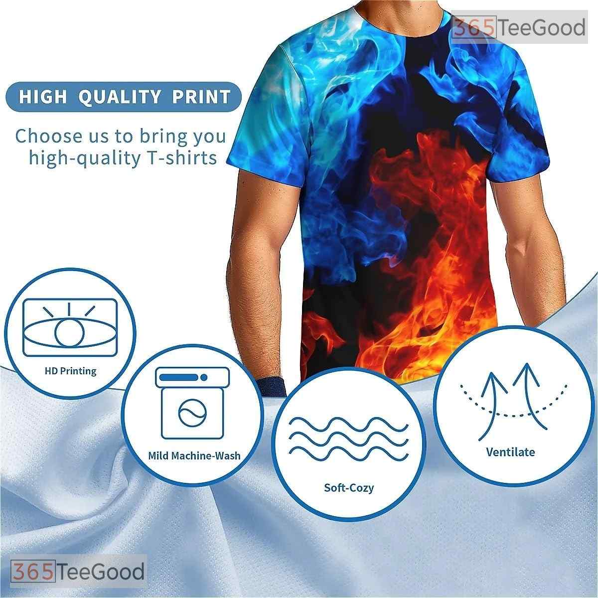 Ice And Fire American Flag Eagle 3D Graphic Printed Casual Unisex Tee Shirt Styles