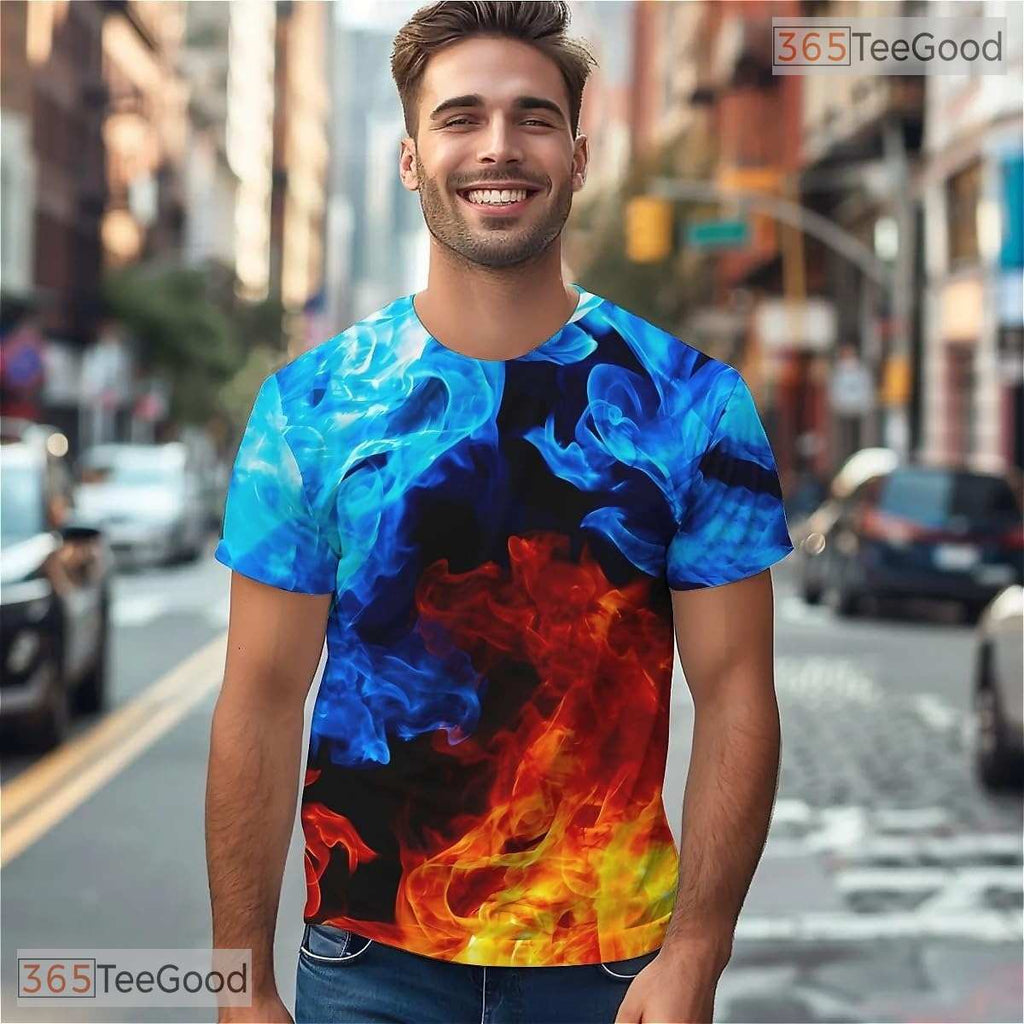 Ice And Fire American Flag Eagle 3D Graphic Printed Casual Unisex Tee Shirt Styles