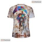 Native Skeleton Headdress Graphic 3D Pattern Printed Casual Unisex T-Shirt Tops