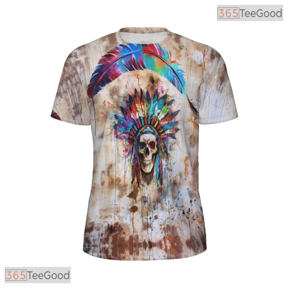 Native Skeleton Headdress Graphic 3D Pattern Printed Casual Unisex T-Shirt Tops