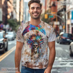 Native Skeleton Headdress Graphic 3D Pattern Printed Casual Unisex T-Shirt Tops