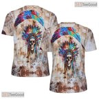 Native Skeleton Headdress Graphic 3D Pattern Printed Casual Unisex T-Shirt Tops
