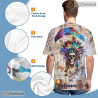 Native Skeleton Headdress Graphic 3D Pattern Printed Casual Unisex T-Shirt Tops