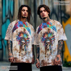 Native Skeleton Headdress Graphic 3D Pattern Printed Casual Unisex T-Shirt Tops