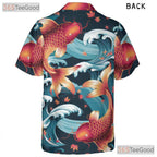 Japanese Koi Fish Hawaiian Shirt - Men's Traditional Wave Art Aloha Tee