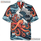 Japanese Wave Ocean Octopus Hawaiian Tee Unisex Print for Beach Festivals