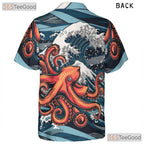 Japanese Wave Ocean Octopus Hawaiian Tee Unisex Print for Beach Festivals