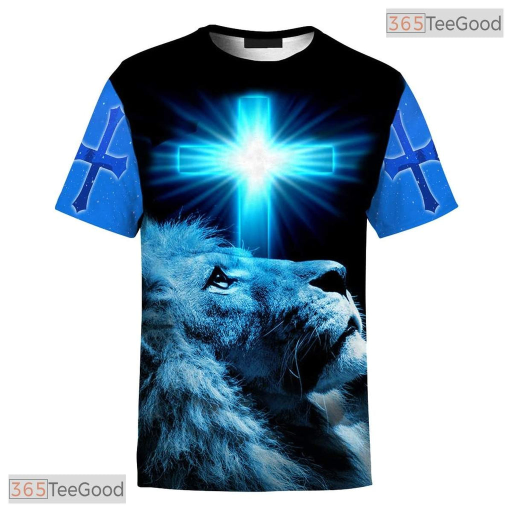 Blue Jesus Christ Religious 3D Graphic Print Casual Unisex Short Sleeve Shirt