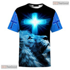 Blue Jesus Christ Religious 3D Graphic Print Casual Unisex Short Sleeve Shirt