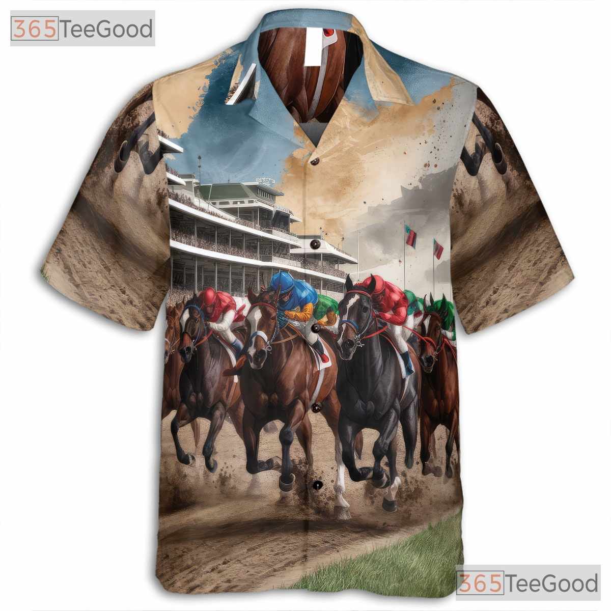 Jockey Horse Derby Racing Pattern Hawaiian Tee Unisex Summer Beach Vacation Top
