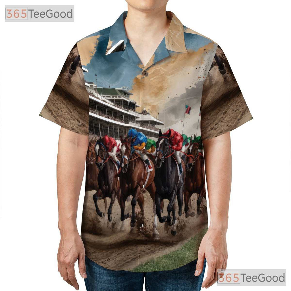 Jockey Horse Derby Racing Pattern Hawaiian Tee Unisex Summer Beach Vacation Top