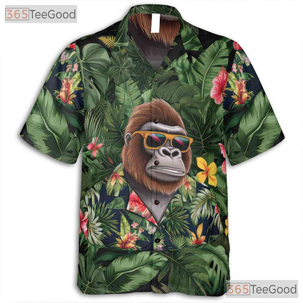 Jungle Gorilla Print Hawaiian Shirt Unisex Tropical Summer Aloha Top