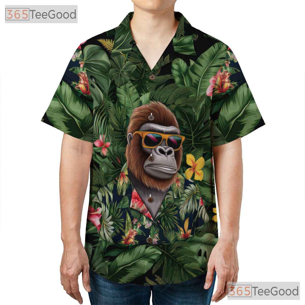 Jungle Gorilla Print Hawaiian Shirt Unisex Tropical Summer Aloha Top