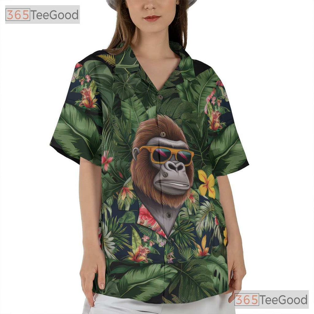 Jungle Gorilla Print Hawaiian Shirt Unisex Tropical Summer Aloha Top