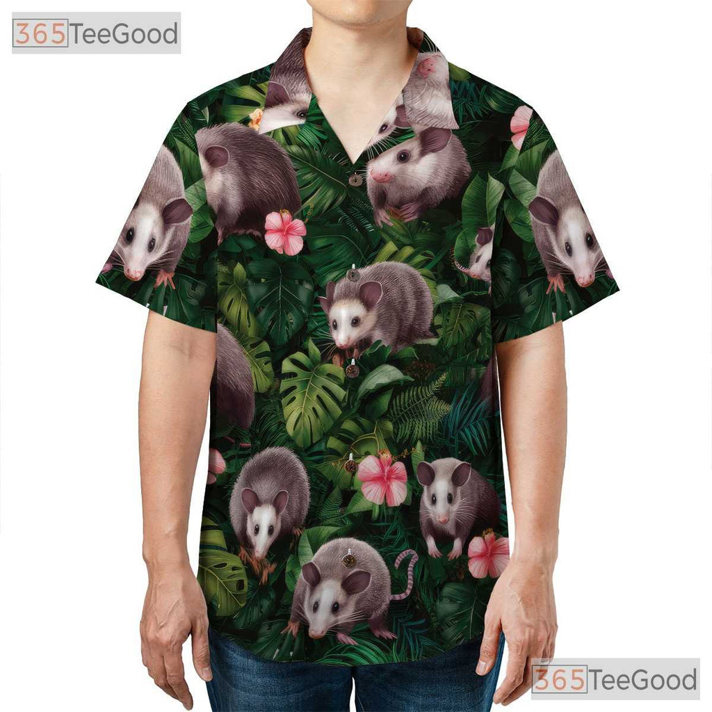 Jungle Opossum Print Hawaiian Shirt for Men Women Tropical Beach Summer Tee