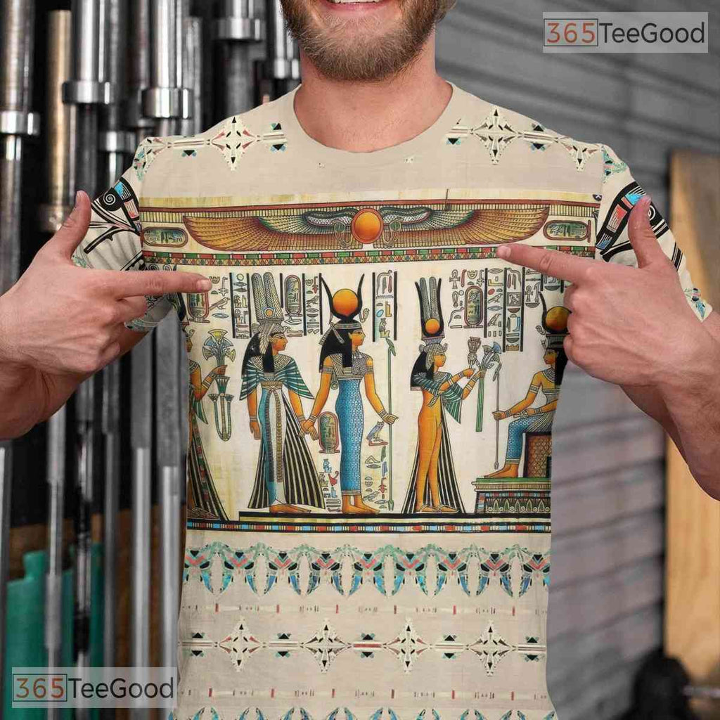 Khaki Ancient Egypt Graphic 3D Printed Casual Short Sleeve Unisex Tee Shirt Top