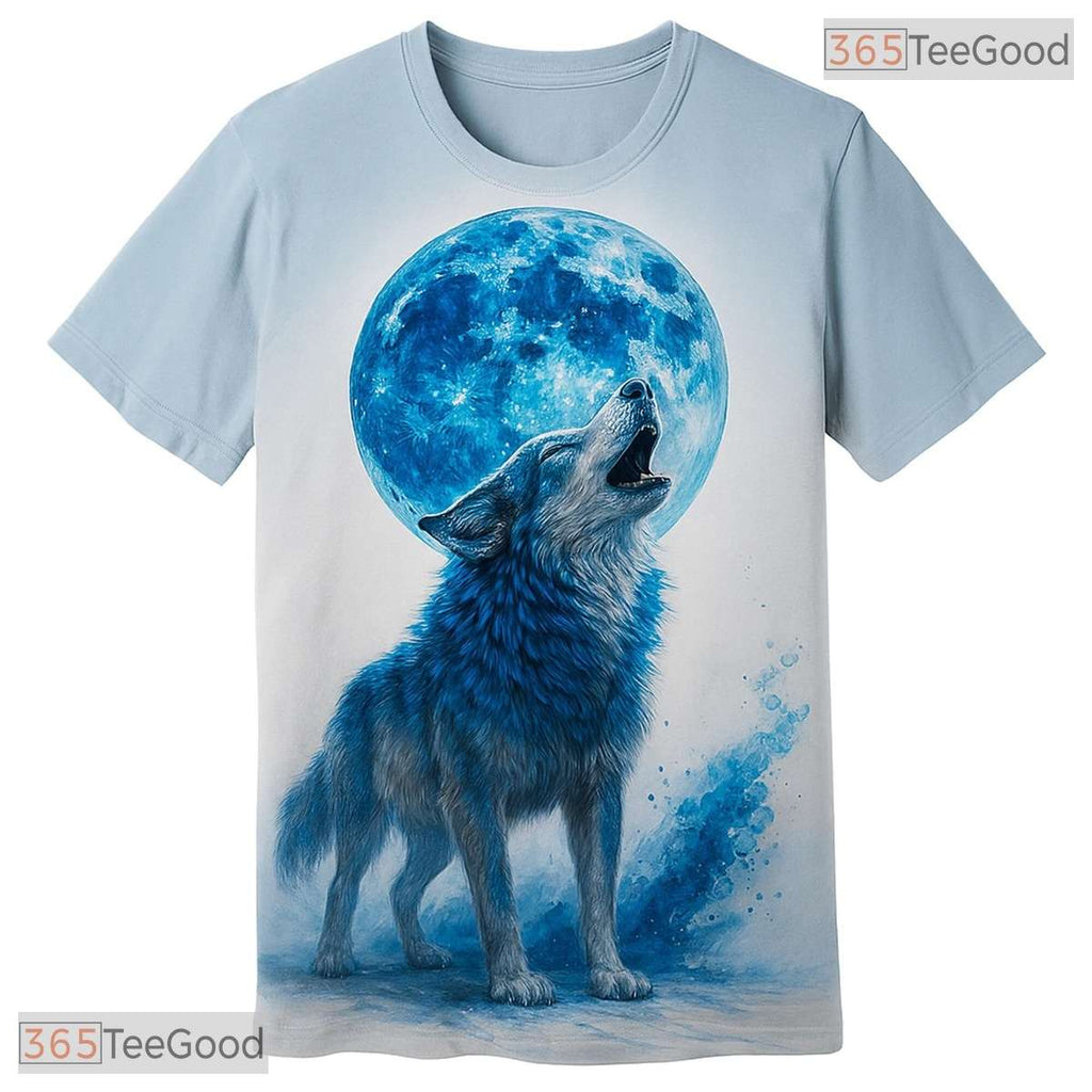 Light Blue Wild Wolf Funny Graphic Novelty 3D Printed Casual Unisex Tee Shirt Styles