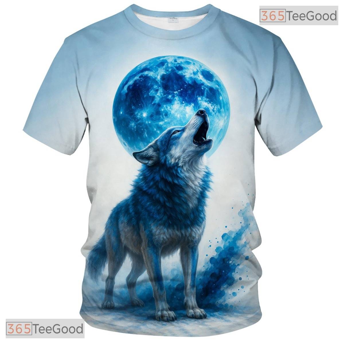 Light Blue Wild Wolf Funny Graphic Novelty 3D Printed Casual Unisex Tee Shirt Styles