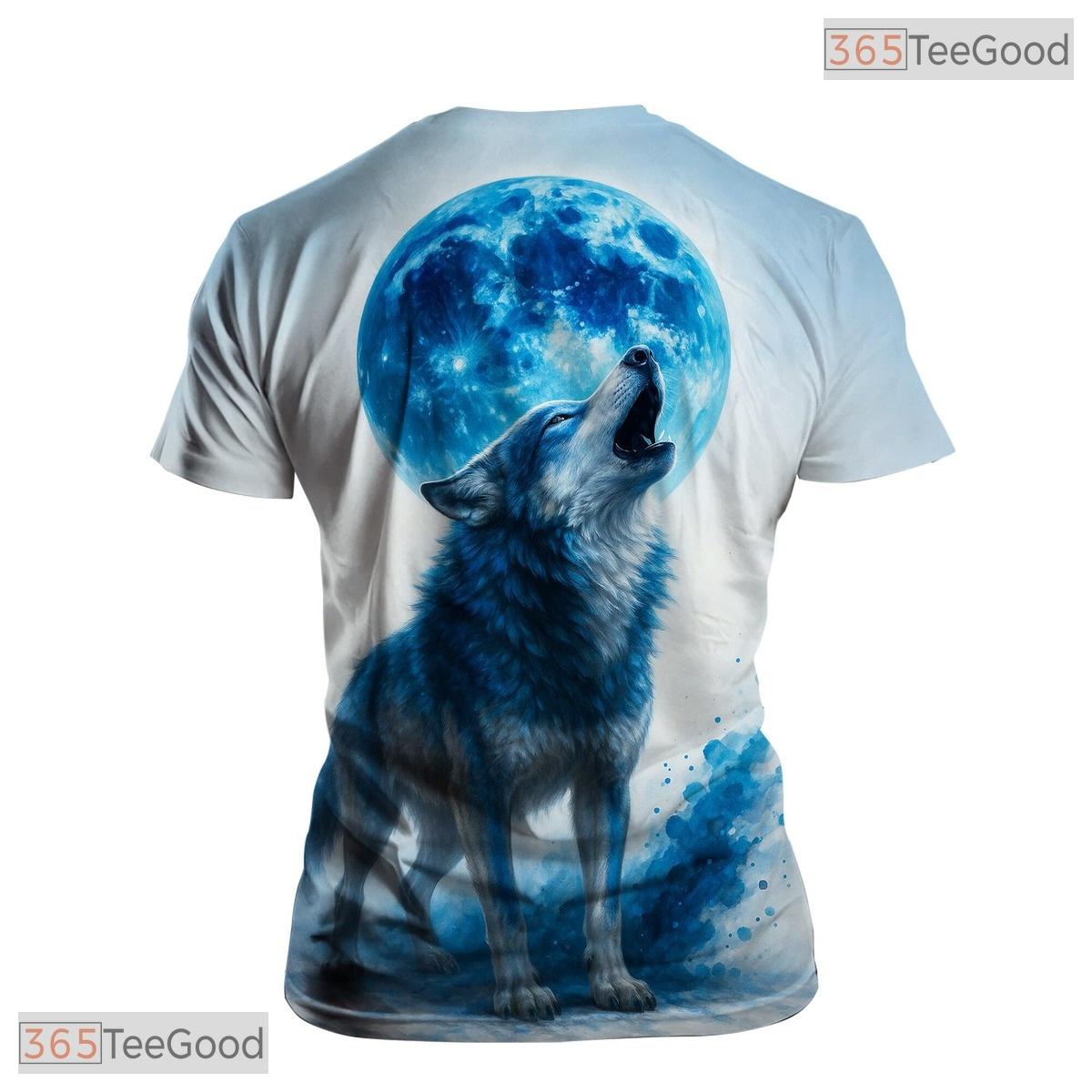 Light Blue Wild Wolf Funny Graphic Novelty 3D Printed Casual Unisex Tee Shirt Styles