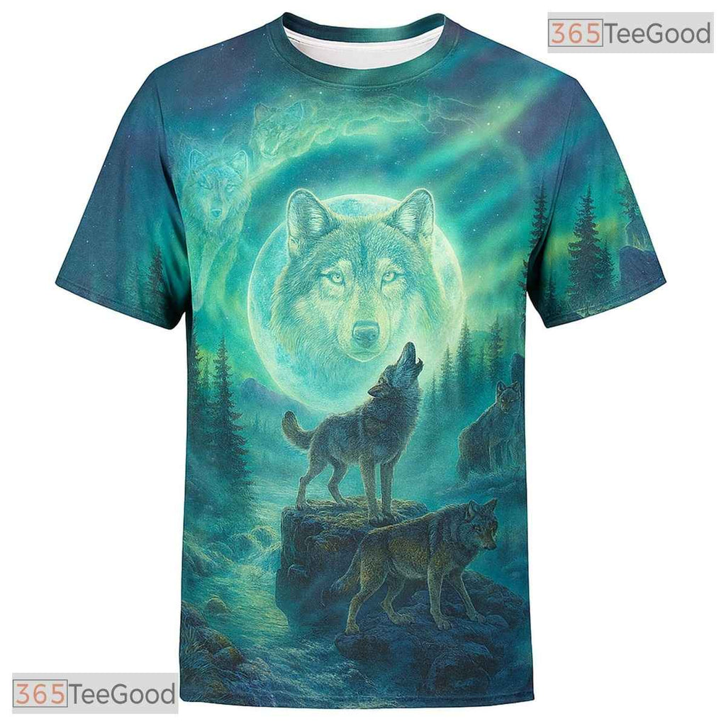 Light Green Wild Wolf Funny Graphic Novelty 3D Pattern Printed Casual Unisex T-Shirt
