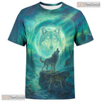 Light Green Wild Wolf Funny Graphic Novelty 3D Pattern Printed Casual Unisex T-Shirt