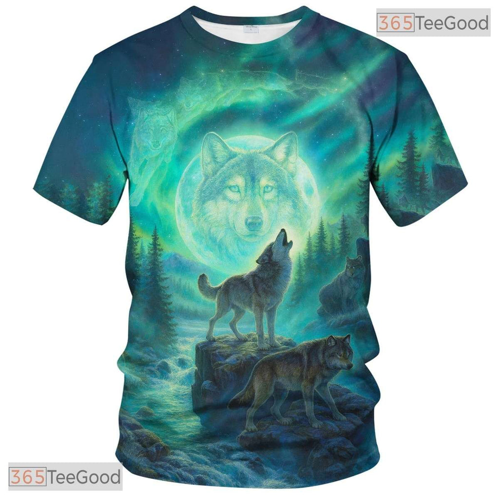Light Green Wild Wolf Funny Graphic Novelty 3D Pattern Printed Casual Unisex T-Shirt
