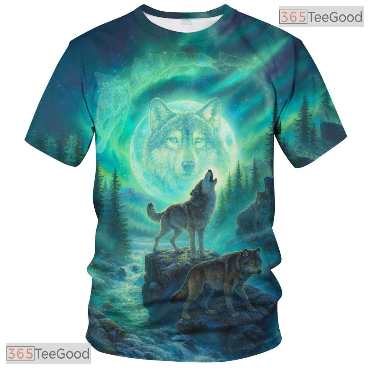Light Green Wild Wolf Funny Graphic Novelty 3D Pattern Printed Casual Unisex T-Shirt