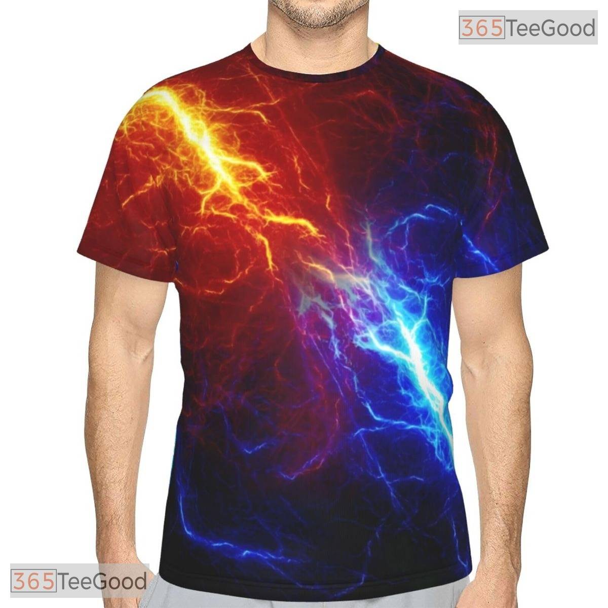 Lightning Blue Red Basketball Graphic 3D Printed Short Sleeve Unisex T-Shirt Styles