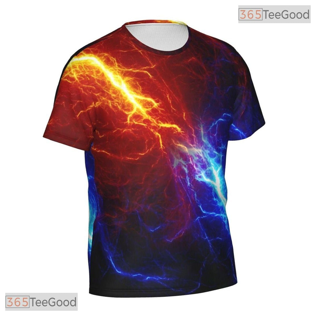 Lightning Blue Red Basketball Graphic 3D Printed Short Sleeve Unisex T-Shirt Styles