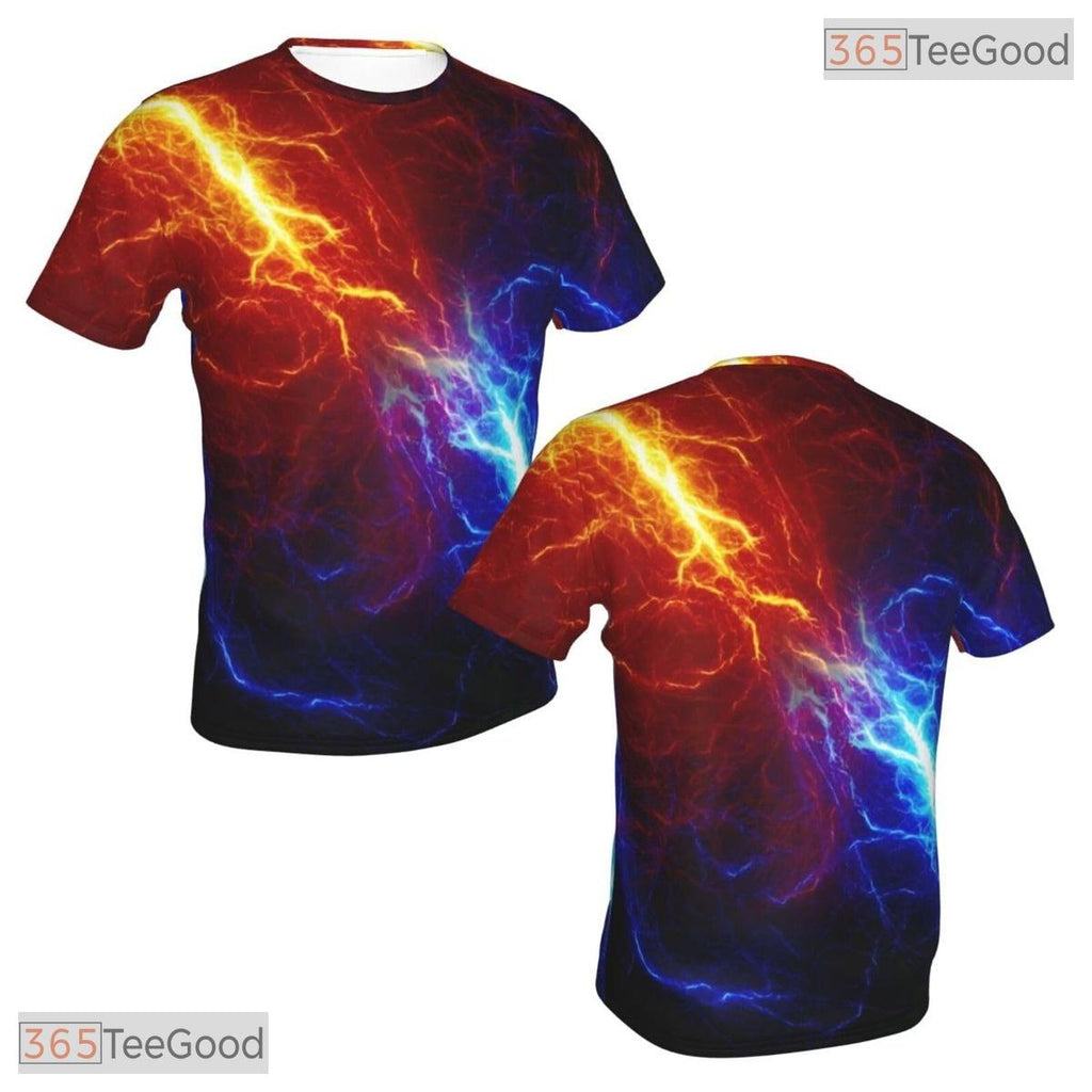 Lightning Blue Red Basketball Graphic 3D Printed Short Sleeve Unisex T-Shirt Styles