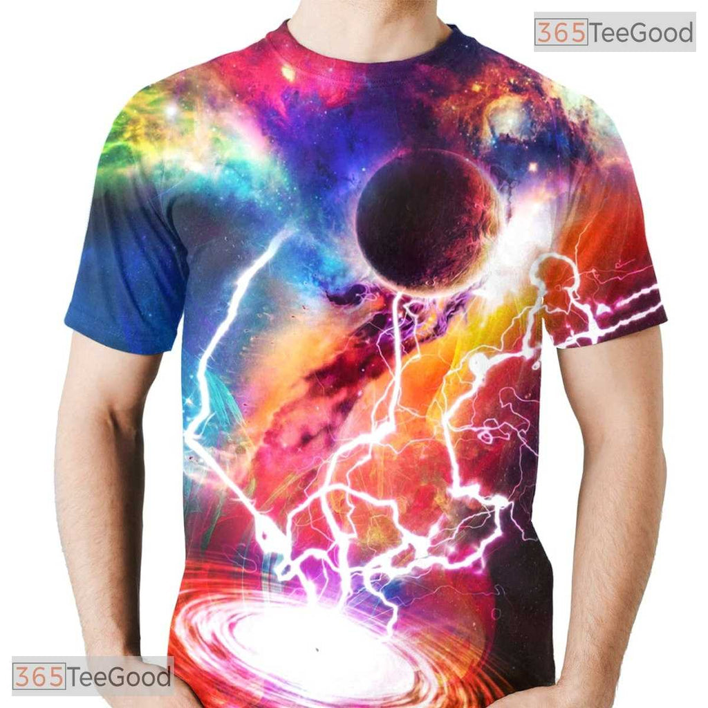 Dynamic Blue Lightning Storm Strike 3D Printed Casual Unisex Tee Shirt Styles