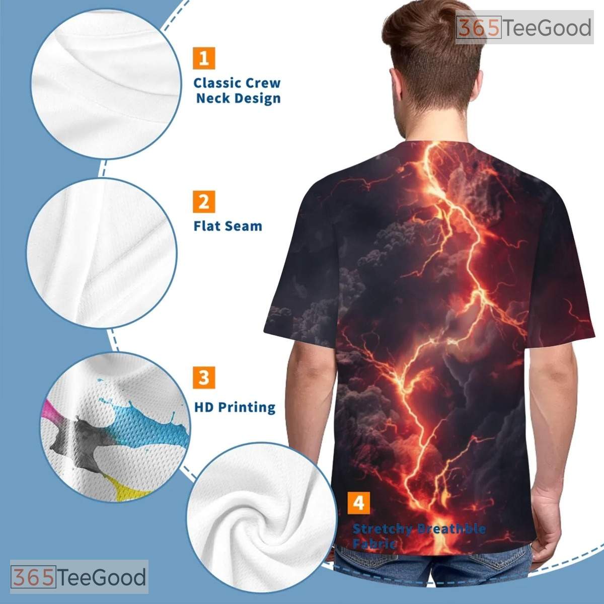 Dynamic Lightning Special Effects 3D Pattern Printed Casual Unisex Tee Shirt Top