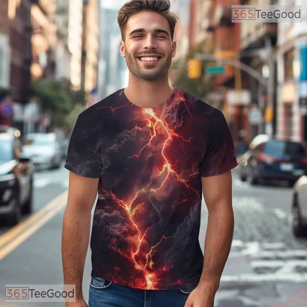 Dynamic Lightning Special Effects 3D Pattern Printed Casual Unisex Tee Shirt Top