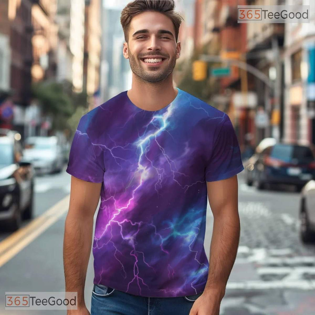 Vivid Lightning Storm Graphic 3D Pattern Printed Casual Unisex T-Shirt Tops Style